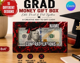 Graduation Money Gift Box Template | DIY Grad Cash Gift Holder | Foam Board Gift Box | Editable Canva Template | Class of 2026 Gift