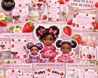 Strawberry Baby Shower MEGA Bundle | Editable Canva Template (Digital Download)
