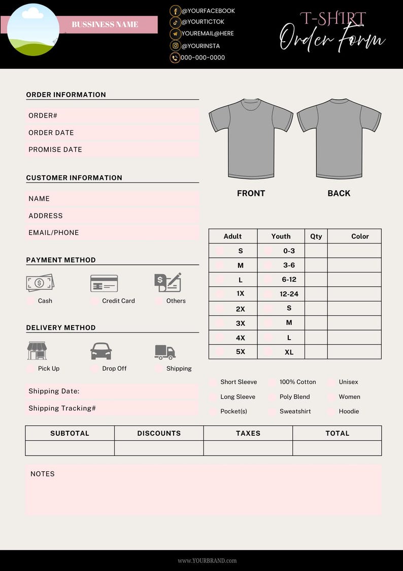 Editable T-shirt and Hoodie Order Form Bundle | Canva Business Template ...