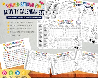 Zomeractiviteitenkalender 2026 afdrukbaar | Kleurkalender kinderzomerplanner | Checklist voor gezinsactiviteiten | Zomerbucketlist pdf