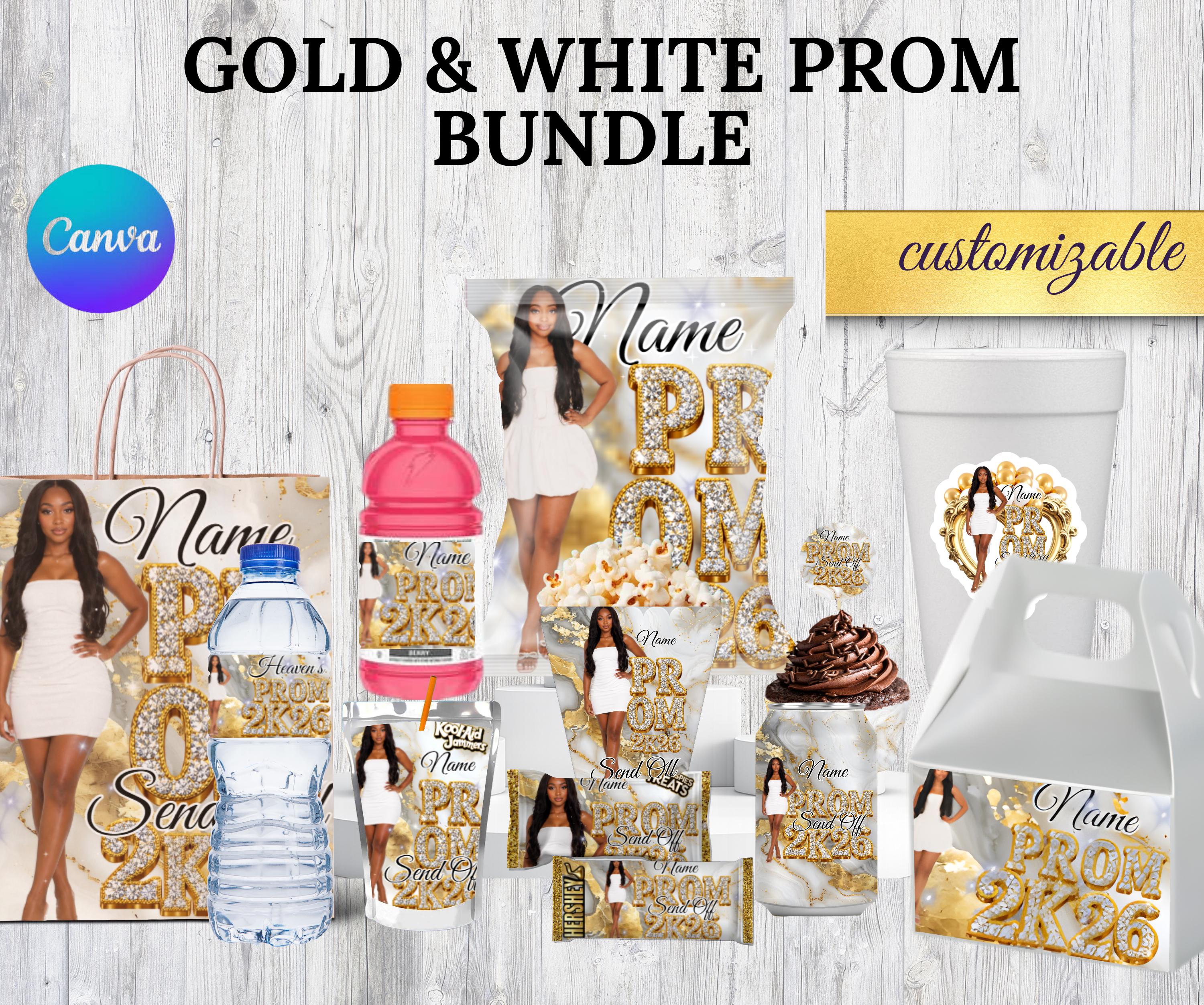 Gold White Prom Send off Bundle Canva Template | Editable Party Decor ...