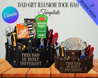 Cadeausjabloon Dad Tool Bag Illusie Canva | DIY Vaderdagcadeau | Afdrukbare Illusietas-cadeaukaarthouder voor hem