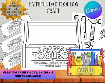 Afdrukbaar knutselwerkje Faithful Dad Toolbox | Vaderdag kerkambacht voor kinderen | Bijbelvers vadercadeau DIY | Zondagsschoolactiviteit | Toolbox voor papa