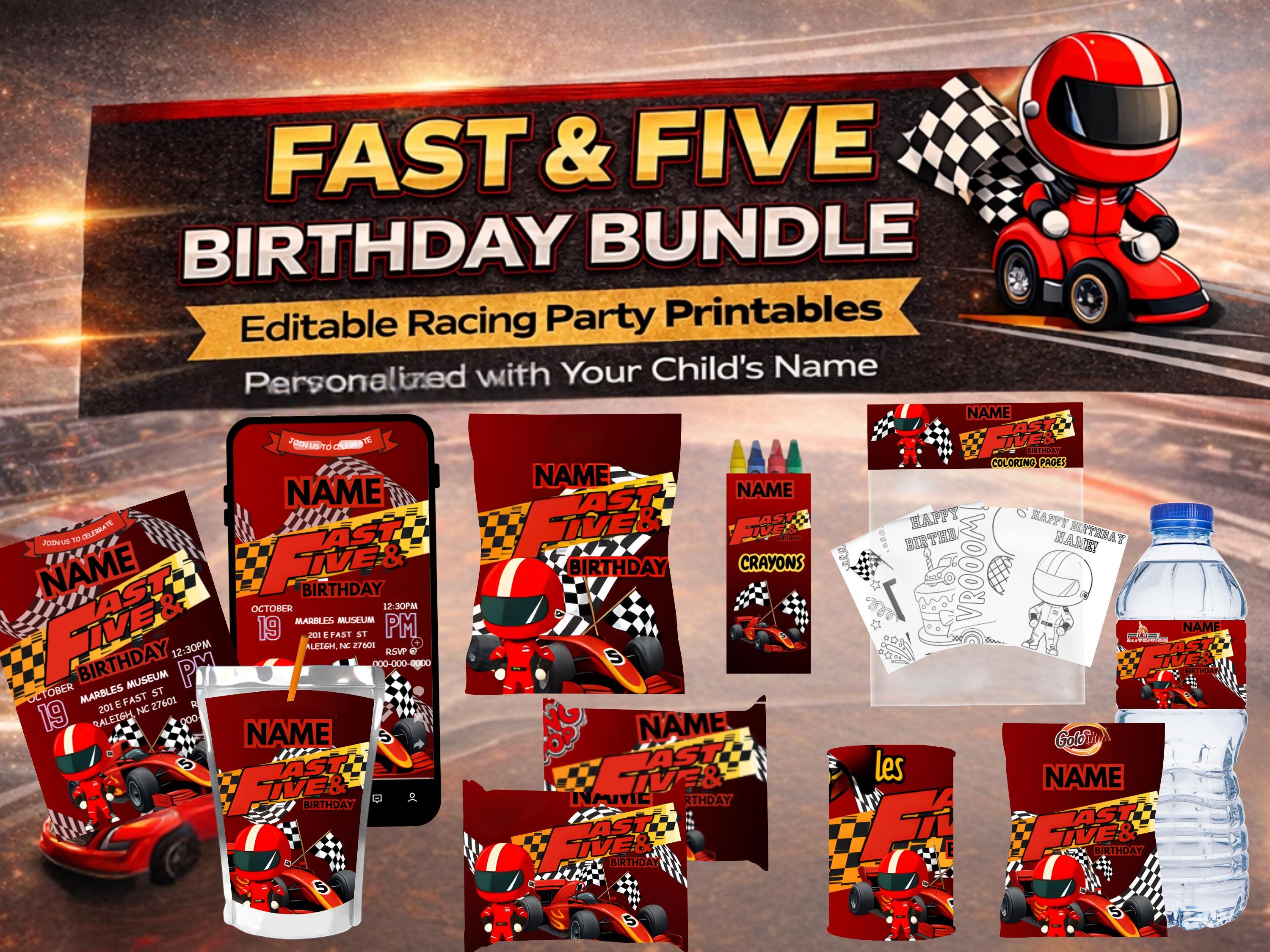 Fast Five Racing Birthday Party | Editable Canva Printables - Etsy