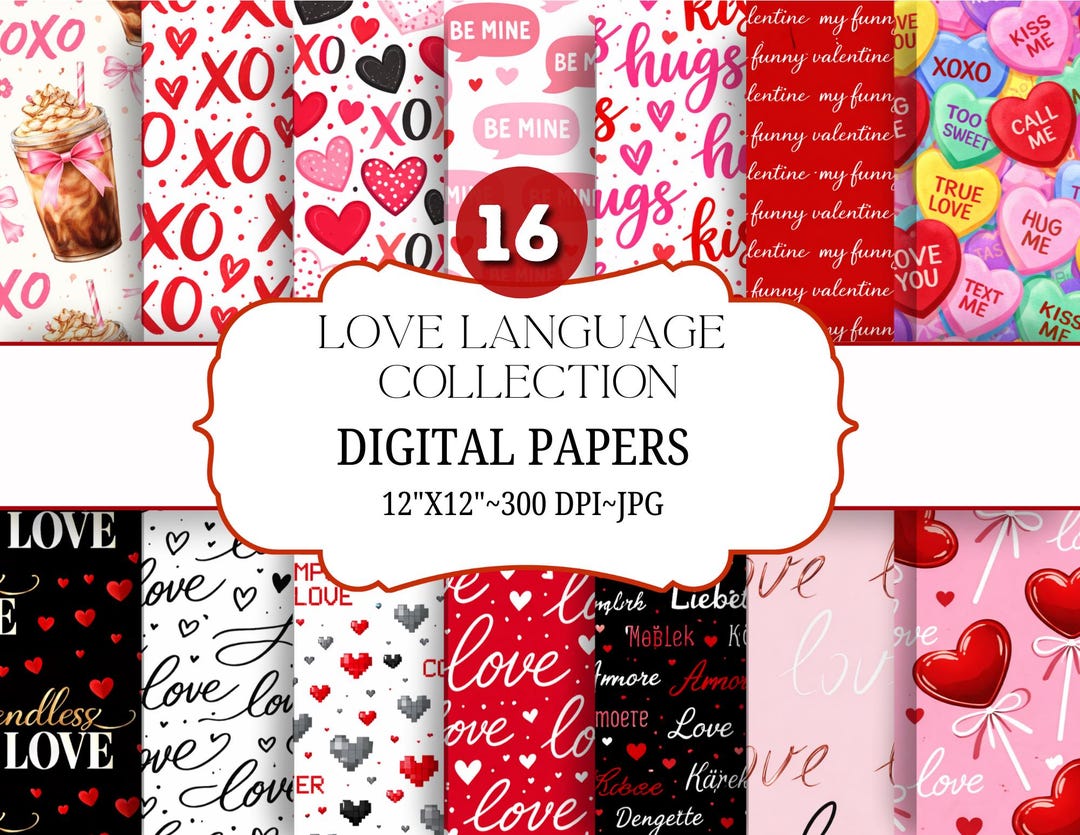 Love Language Valentine Digital Papers | 16 Seamless 12x12 Patterns ...