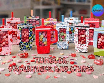 Printable Tumbler Valentine Treat Card | DIY Candy Holder (Canva Editable)