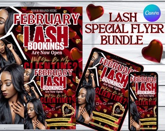 Valentine Lash boekingsflyer | Bewerkbare canvassjabloon | Social media + afdrukbare bundel | Digitale download