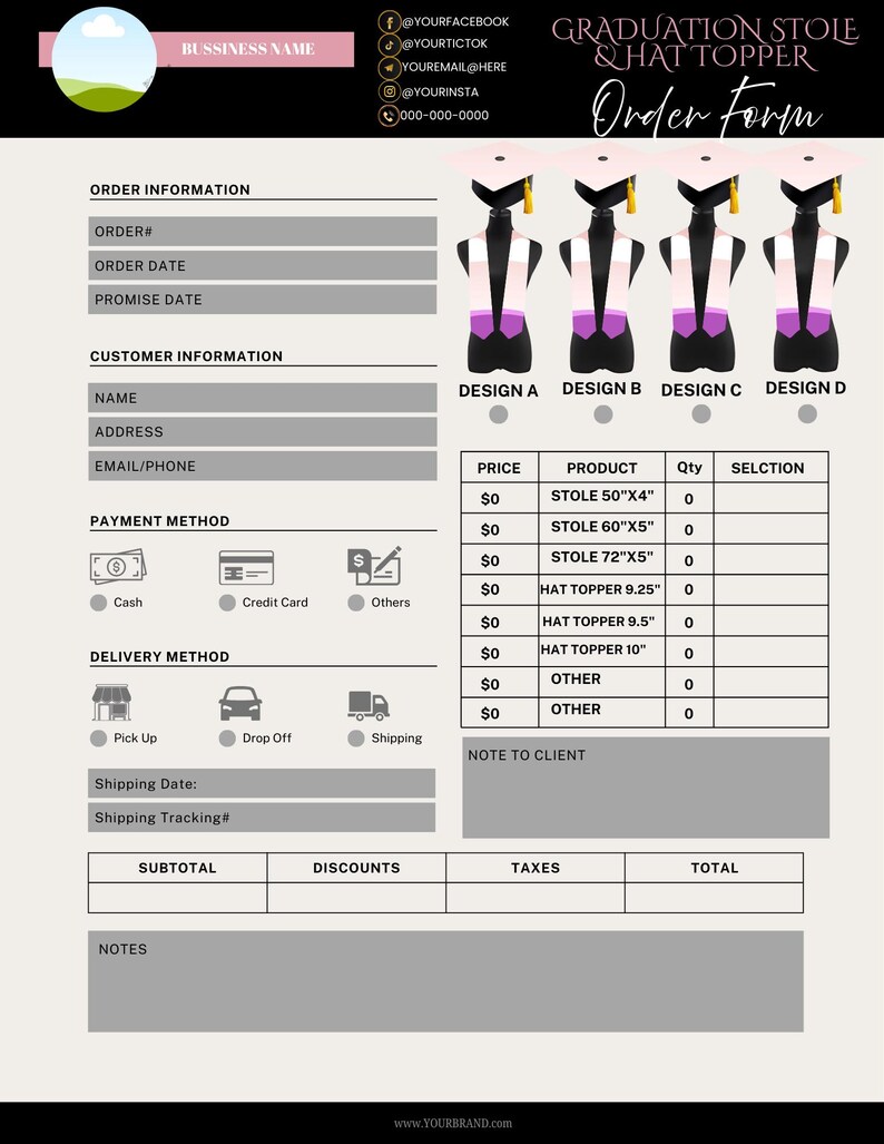 Graduation Gift Order Form Bundle | 8 Editable Canva Custom Product ...