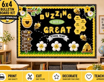Bee Bulletin Board Kit | Back to School Classroom Decor | Printable Cutouts | Buzzing Into a Great School Year 6x4 Poster PDF