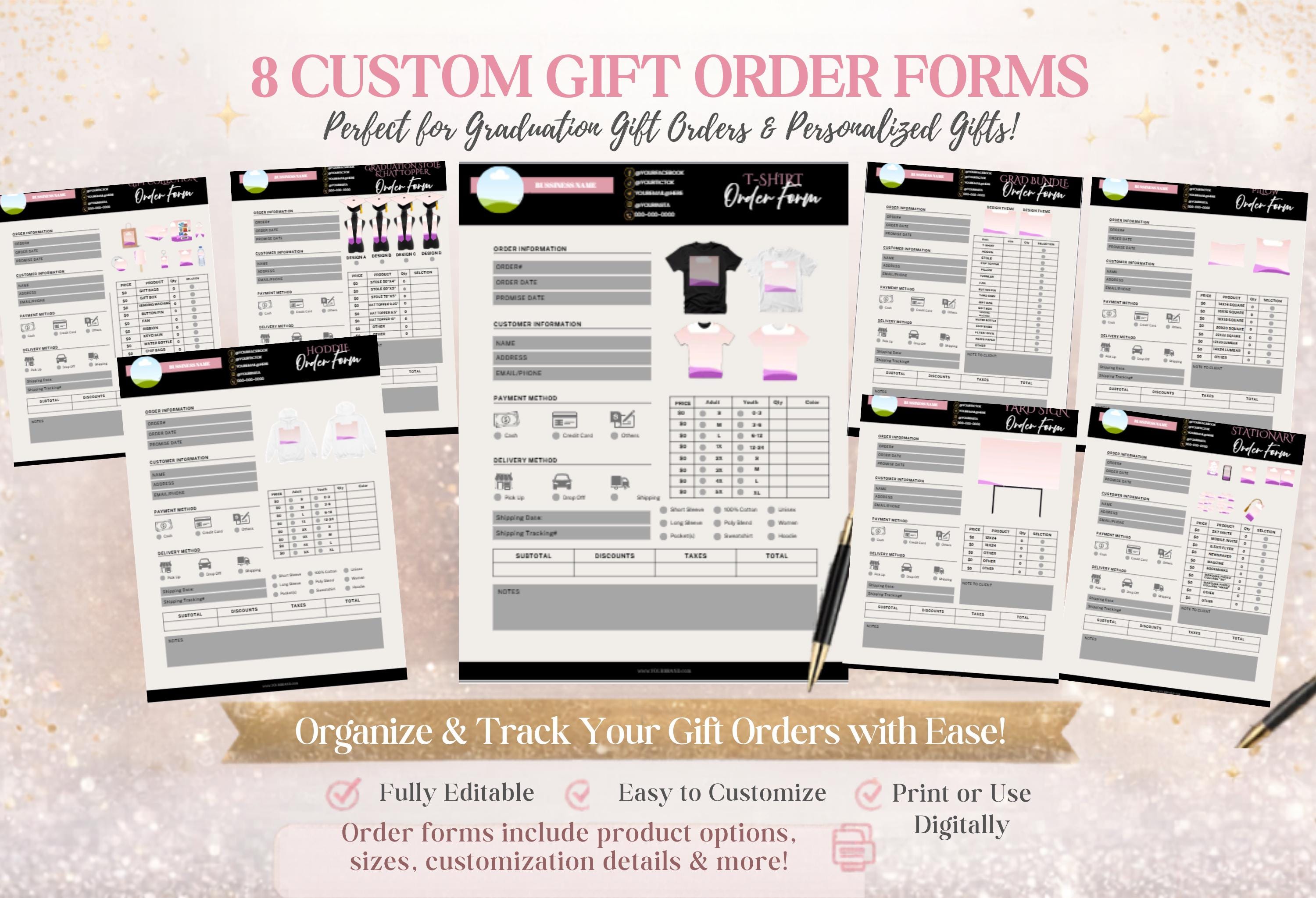 Example Gift Order Form Editable Gift Order Form Template Canva Bundle | T-shirt Hoodie Grad ...