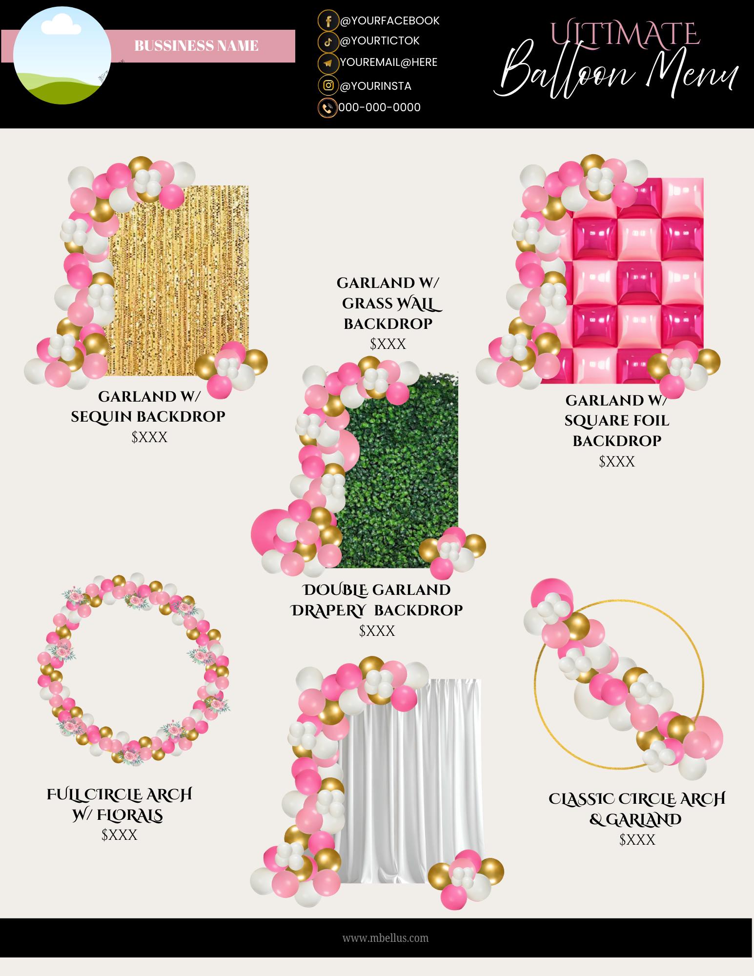 Ultimate Balloon Menu Template | Party Decor Pricing Guide | Editable ...