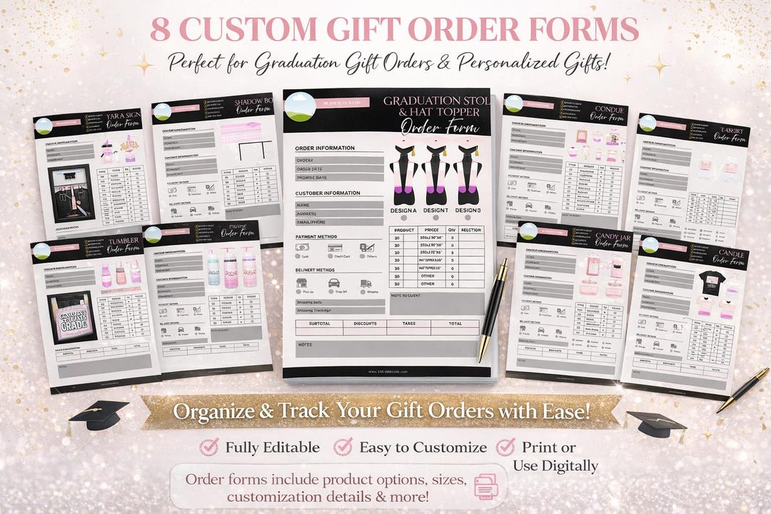 Graduation Gift Order Form Bundle | 8 Editable Canva Custom Product ...