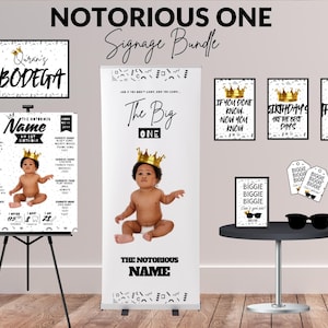 Decorazioni per il primo compleanno in stile hip hop anni '90 / Cartelli per feste Notorious ONE (download digitale)