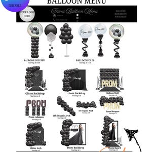 PROM 2025 Ballon-Menü, Ballon-Mockup-Vorlage, Ballon-Preisliste, Ballon-Dekor, Ballonkünstler, Event-Dekor-Ballon-Business-Menü