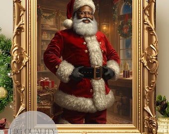 May include: A framed portrait of Santa Claus in a red suit with white fur trim, a black belt, and a matching hat. The portrait is in an ornate gold frame. The image includes the text "HIG QUALITY PRINTABLE" and "INSTAND DOWNLOAD".