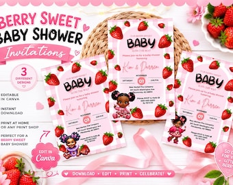 Berry Sweet Baby Shower Invitation: Editable Canva Template