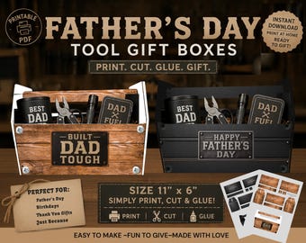 Sjabloon cadeauverpakking vaderdag, afdrukbare doe-het-zelfcadeaudoos voor papa, toolbox-cadeauset, instant download, geschenkdoos heren, cadeau vader vader