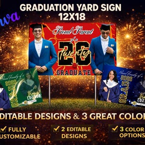 Graduation Yard Sign Bundle | Editable Canva Template |2026 Grad Annoucement Drag and drop Printable