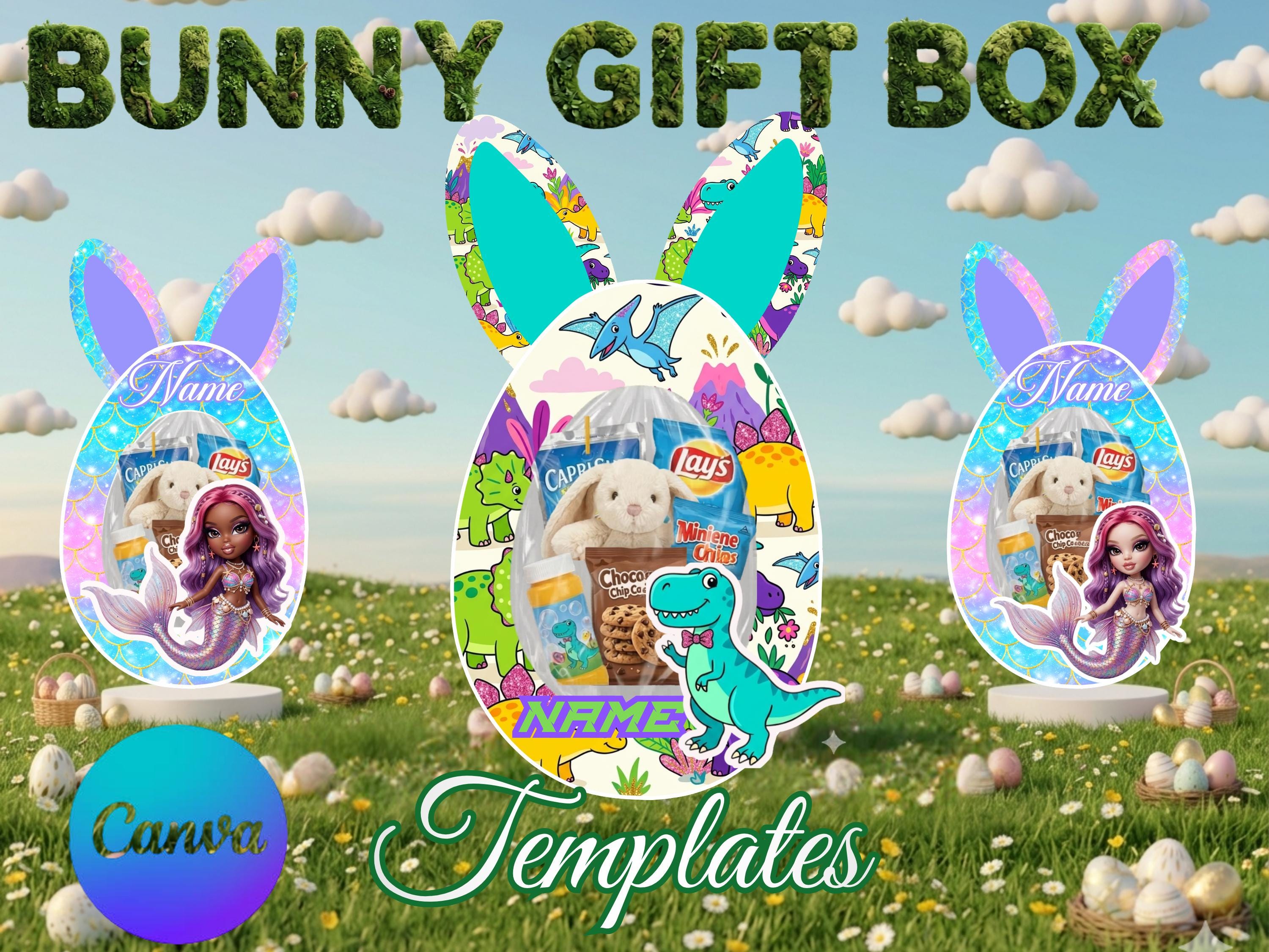 Editable Bunny Gift Box Template | Easter Treat Box Canva Template ...