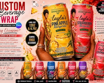 VIRAL bewerkbare etiketten voor alcoholische dranken Canva | Bundel Margarita Can-label | Verjaardagsdranketiketten 12 oz en 6,7 oz | Gepersonaliseerde cocktailpartylabels