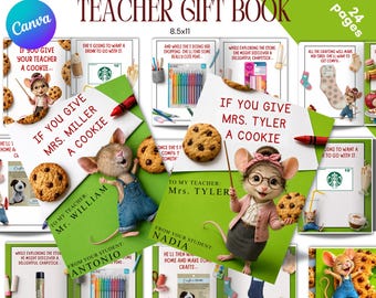 Leraar cadeau boek bewerkbare sjabloon | Als je een leraar een koekje geeft | Gepersonaliseerde leraar waardering cadeau | Canvassjabloon