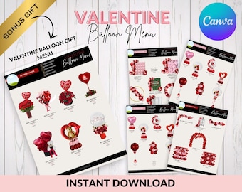 Menusjabloon Valentijnsballon | Bewerkbare Canva-prijslijst (digitale download)