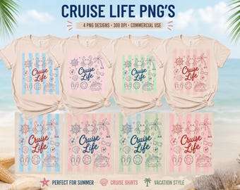 Cruise Life PNG-bundel | Ontwerpen zomerstrandoverhemden | Doodle pastelkleurige strepen | Sublimatiebestanden 300 DPI Commercieel gebruik