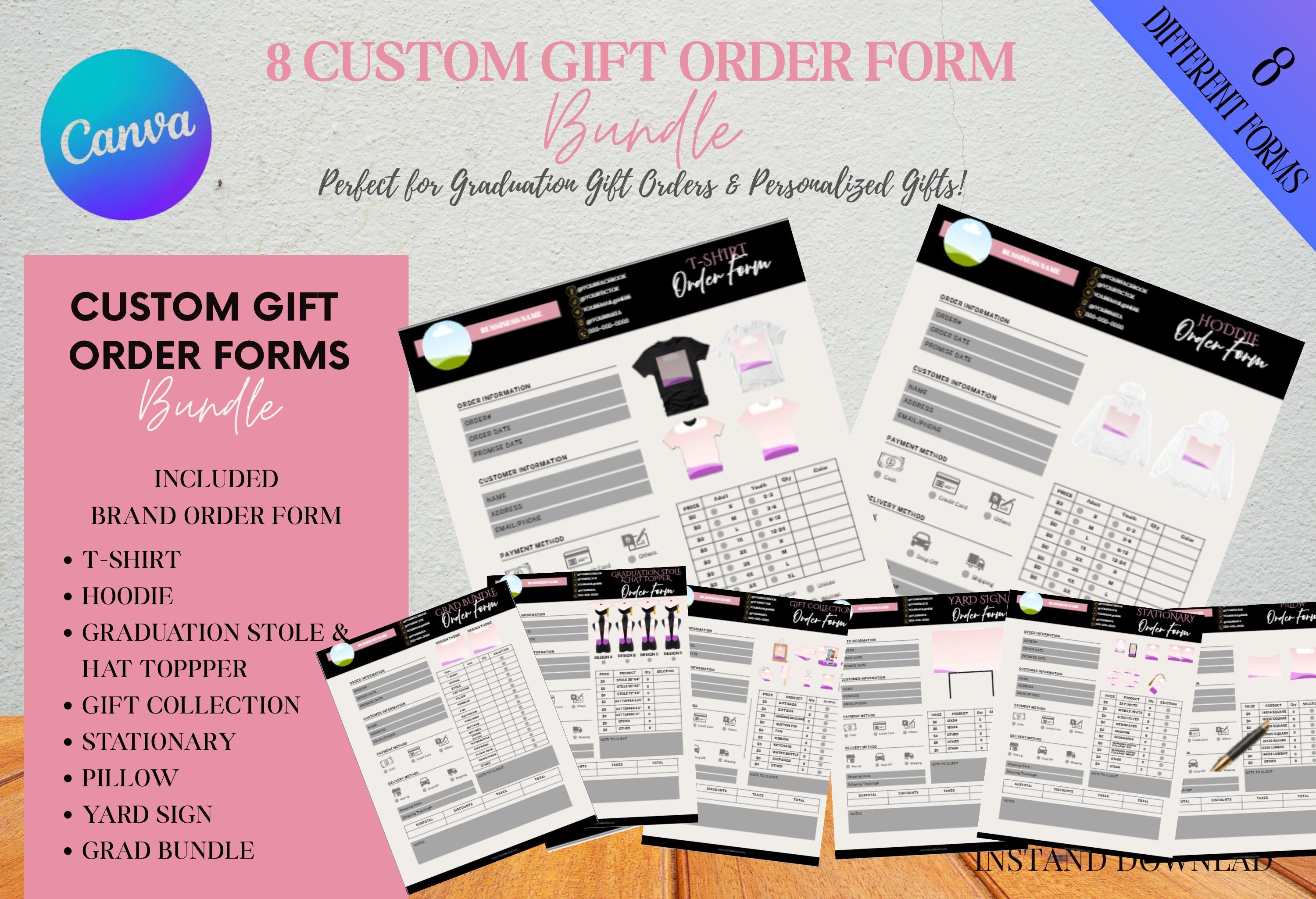 Editable Gift Order Form Template Canva Bundle | T-shirt Hoodie Grad ...
