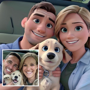 Custom Cartoon Pet and Owner Portrait - Personalised Family Portrait with Pet - Owner and Pet drawing from photo - Pet Cartoon  Digital File
