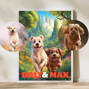 Animated Cartoon Pet Portrait Custom Animated Dog Portrait Custom Pet Poster Pet Cartoon Wall Art for Pet Lovers Gift Digital Downloads