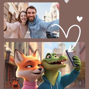 Wees de dierenanimatie die je wilt Aangepaste cartoon dierenanimatie portret uit foto Cartoonstijl Koppel geniet van cadeau Digitale downloads