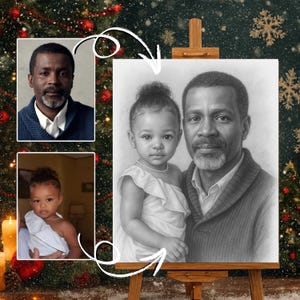Custom Memorial Portrait - Add Deceased Loved One to Photo - Christmas Gift for Loss - In Memory of Dad Mom - Remembrance Present