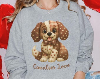 Faux Embroidery Cavalier Sweatshirt, Patchwork Dog Mom Crewneck, Cavalier King Charles Gift, Cozy Dog Lover Sweater, Pet Mom Apparel