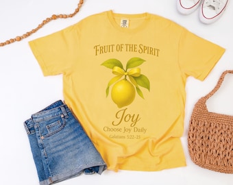 Vrucht van de geest vreugde shirt, christelijk comfort kleuren T-shirt, bijbelvers Galaten 5:22 shirt, christelijk cadeau, christelijke kleding voor vrouwen