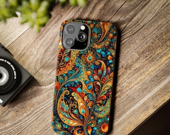 Colorful Paisley Slim Phone Case, Vibrant Paisley Design, Funky Phone Cover, Paisley Pattern Phone Case, Stylish Girly Phone Accessories