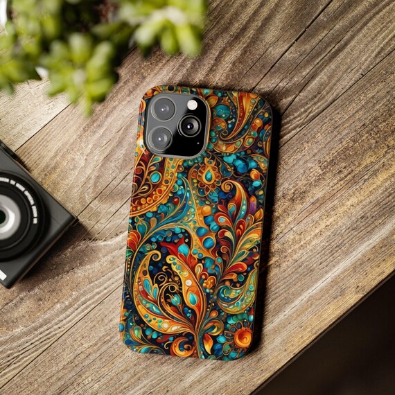 Colorful Paisley Slim Phone Case, Vibrant Paisley Design, Funky Phone Cover, Paisley Pattern Phone Case, Stylish Girly Phone Accessories Colorful Paisley Slim Phone Case, Vibrant Paisley Design, Funky Phone Cover, Paisley Pattern Phone Case, Stylish Girly Phone Accessories