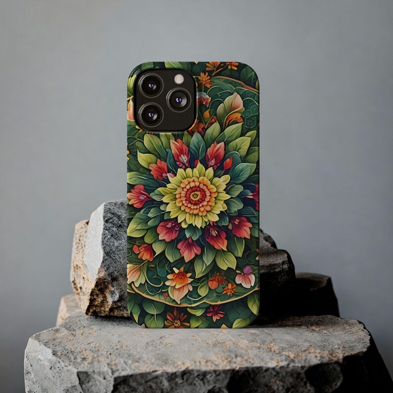 Vibrant Floral Slim Phone Cases, Mandala Botanical Design, Unique Gift for Nature Lovers, Spring Decor, Stylish Girly Valentine Romantic image 5