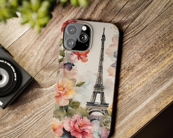 Floral Paris Slim Phone Case, iPhone Eiffel Tower, Flower Valentine Romantic Spring, Travel Vacation Lover, Pro Air Max