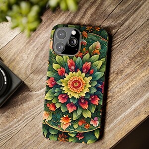 Vibrant Floral Slim Phone Cases, Mandala Botanical Design, Unique Gift for Nature Lovers, Spring Decor, Stylish Girly Valentine Romantic image 1