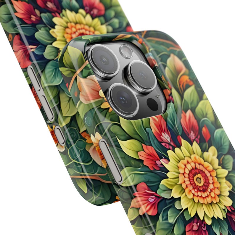 Vibrant Floral Slim Phone Cases, Mandala Botanical Design, Unique Gift for Nature Lovers, Spring Decor, Stylish Girly Valentine Romantic image 8