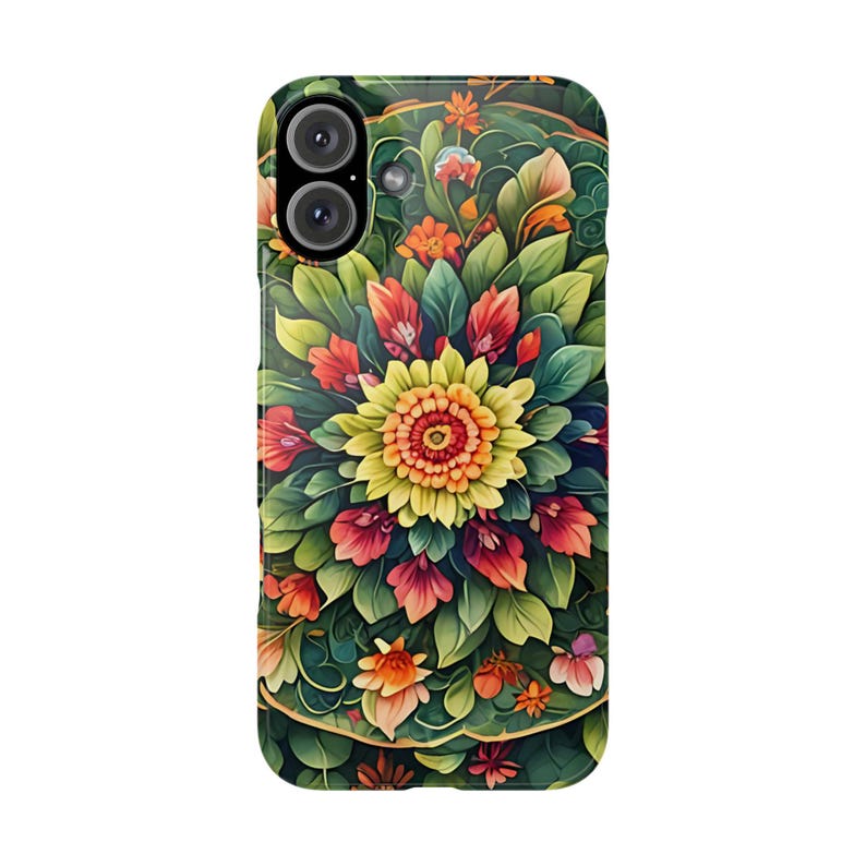 Vibrant Floral Slim Phone Cases, Mandala Botanical Design, Unique Gift for Nature Lovers, Spring Decor, Stylish Girly Valentine Romantic image 4