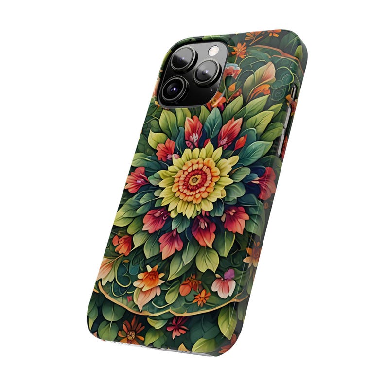 Vibrant Floral Slim Phone Cases, Mandala Botanical Design, Unique Gift for Nature Lovers, Spring Decor, Stylish Girly Valentine Romantic image 7