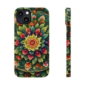 Vibrant Floral Slim Phone Cases, Mandala Botanical Design, Unique Gift for Nature Lovers, Spring Decor, Stylish Girly Valentine Romantic image 2