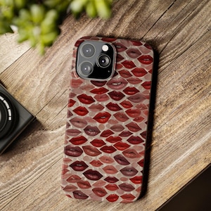 Kiss Collage Slim Lips Phone Case, Red Lipstick Art, Stylish Phone Cover for Her, Gift Fashion Lovers, Valentine&#39;s Day Romantic Accessory