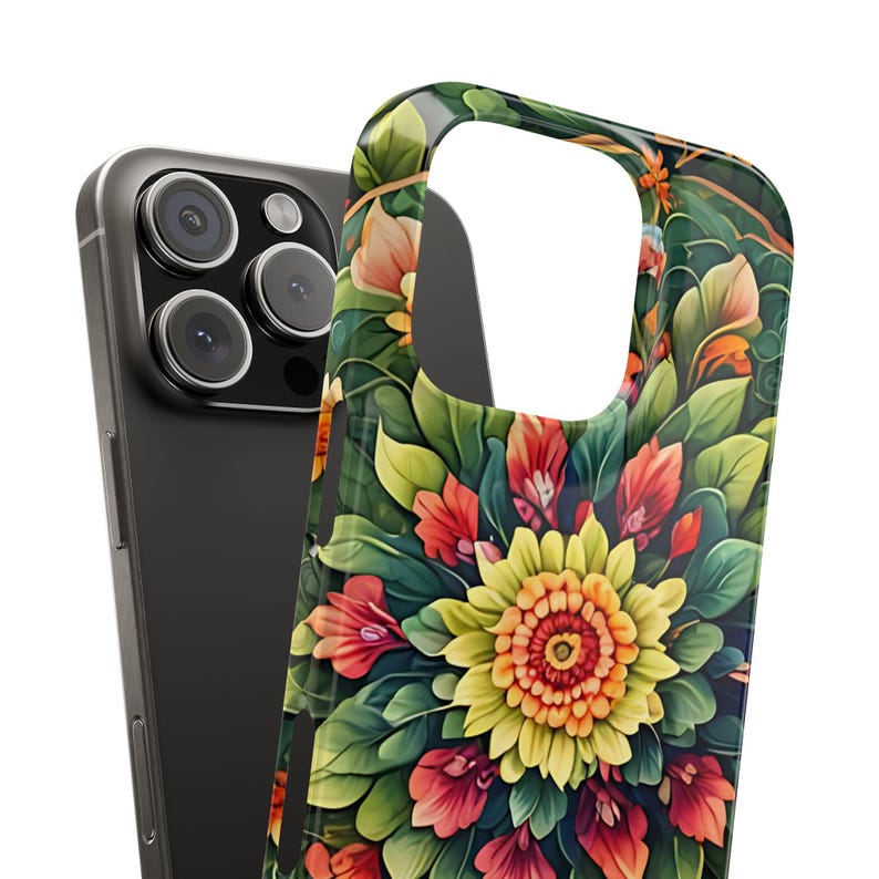 Vibrant Floral Slim Phone Cases, Mandala Botanical Design, Unique Gift for Nature Lovers, Spring Decor, Stylish Girly Valentine Romantic image 6