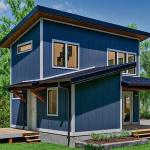Progetto di una piccola casa a due piani / ADU di 900 piedi quadrati con ufficio / Progetto ADU nord-occidentale / Progetti architettonici 30 x 23 / Progetto di una piccola casa moderna