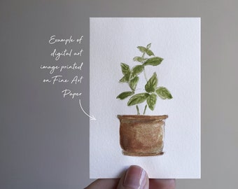 Digital Download - ACEO - Watercolor Art Print - "Basil in Terracotta"