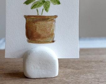 Miniature Art Holder // Display - Handmade Clay Art Object - White Arc