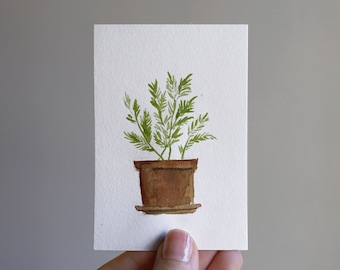 Original ACEO Watercolor Painting - "Dill in Terracotta"