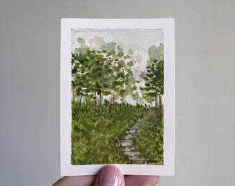 Original ACEO Watercolor Painting - "Wooden Path"